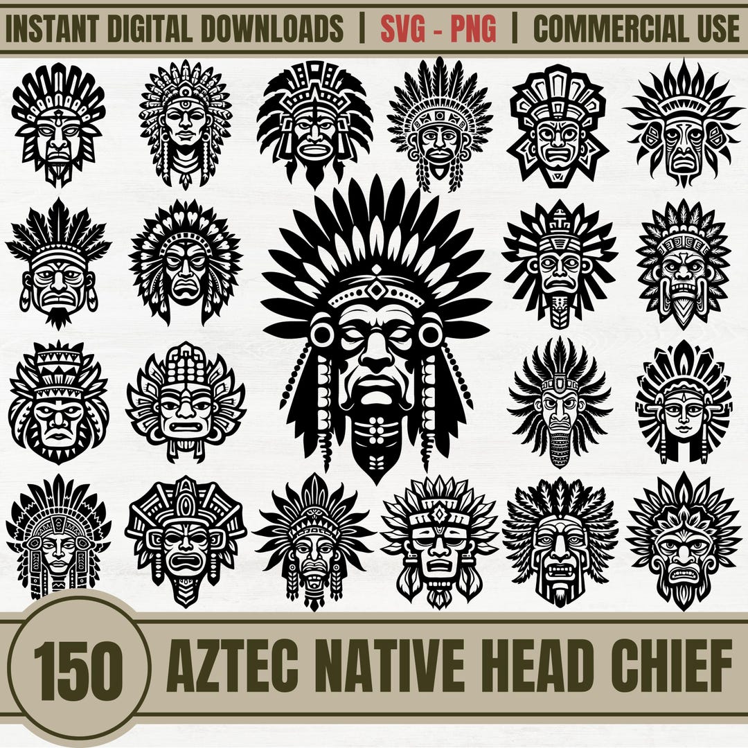 Aztec Chief Hat Aztec Chief Head SVG PNG Bundle, Tribal Warrior Clipart (digital ...