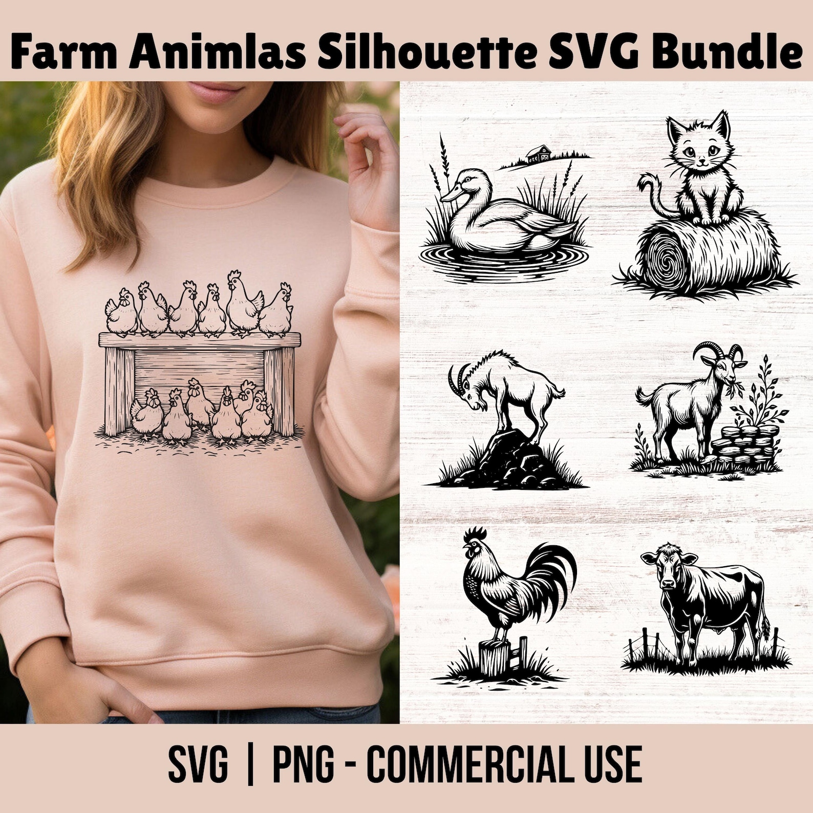 Farm Animals SVG PNG Bundle, Cricut Laser Cut Files - Etsy