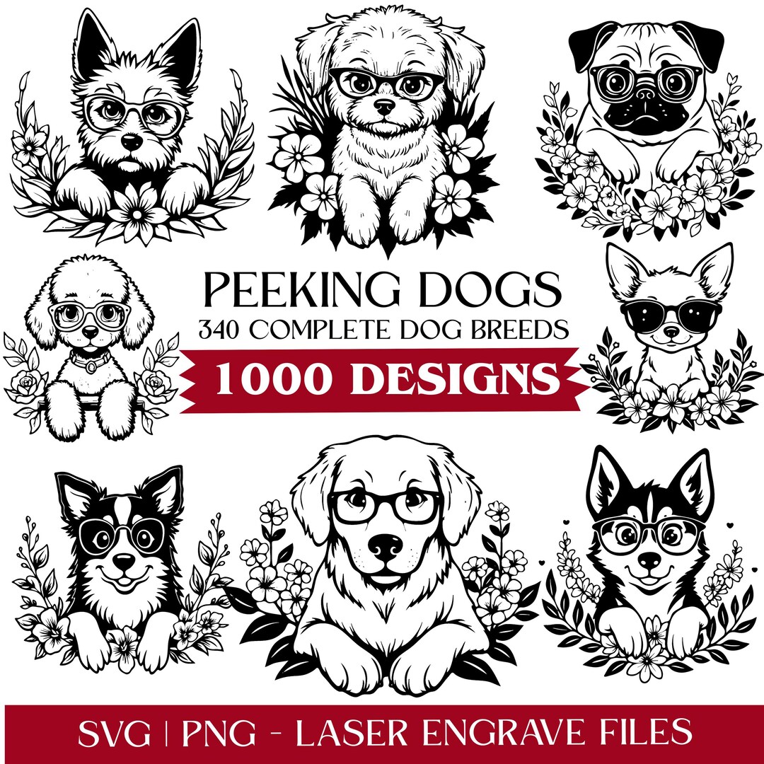 340 Peeking Dog Breeds Svg & Png Bundle Laser Engrave Files for Wood ...