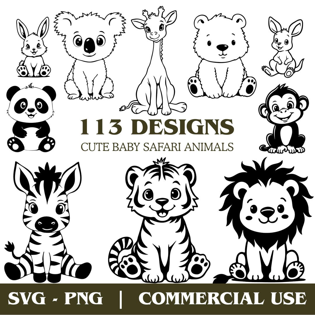 Baby Safari Animals SVG PNG Bundle – Nursery Crafts (digital Download ...