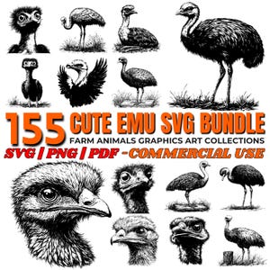 155 Emu Svg Png Pdf files bundle | australian bird cricut file | funny emu cut files | wild bird clipart design | instant download