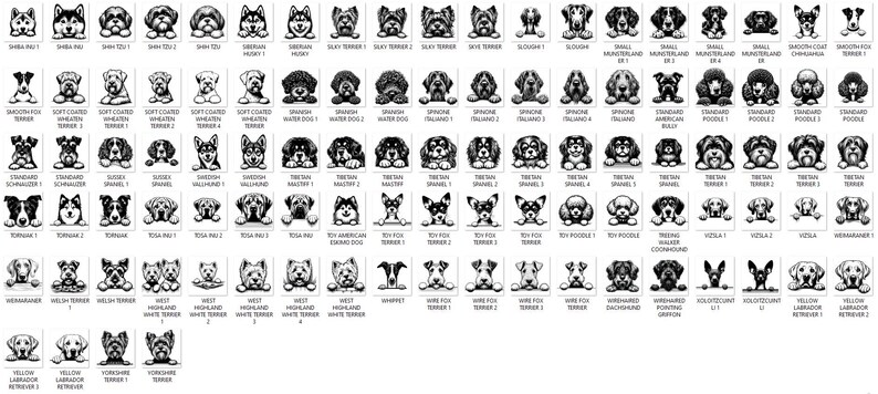 Pacote de imagens SVG de raças de cães espiando: 384 cabeças de cachorro (download digital) imagem 7