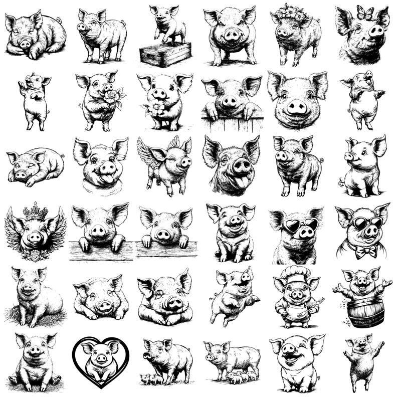 Pig SVG PNG PDF Bundle: Farm Animal Cricut Cutfiles (commercial Use ...