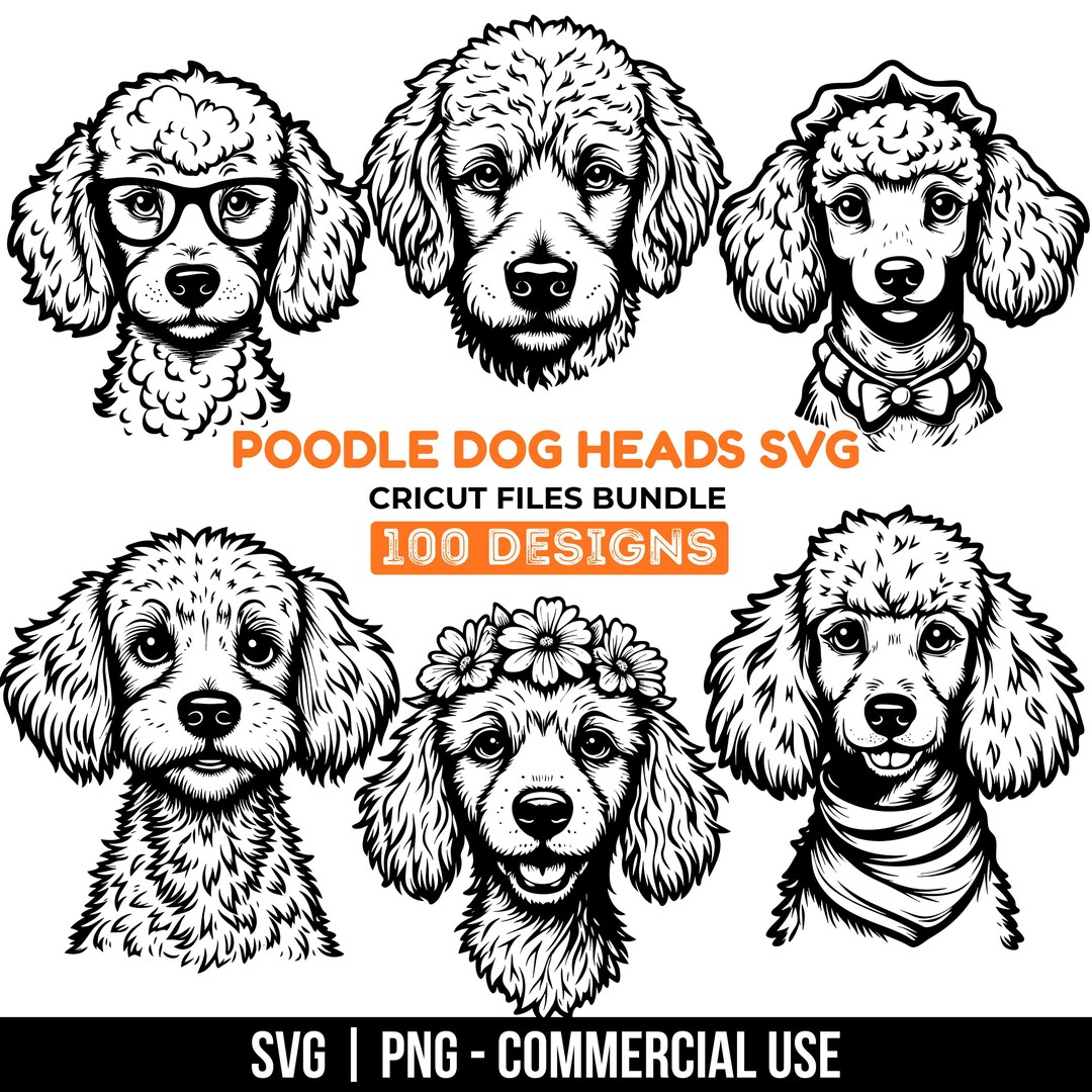Poodle Dog Heads Svg & Png Bundle for Clipart and Cricut T Shirt Decals ...