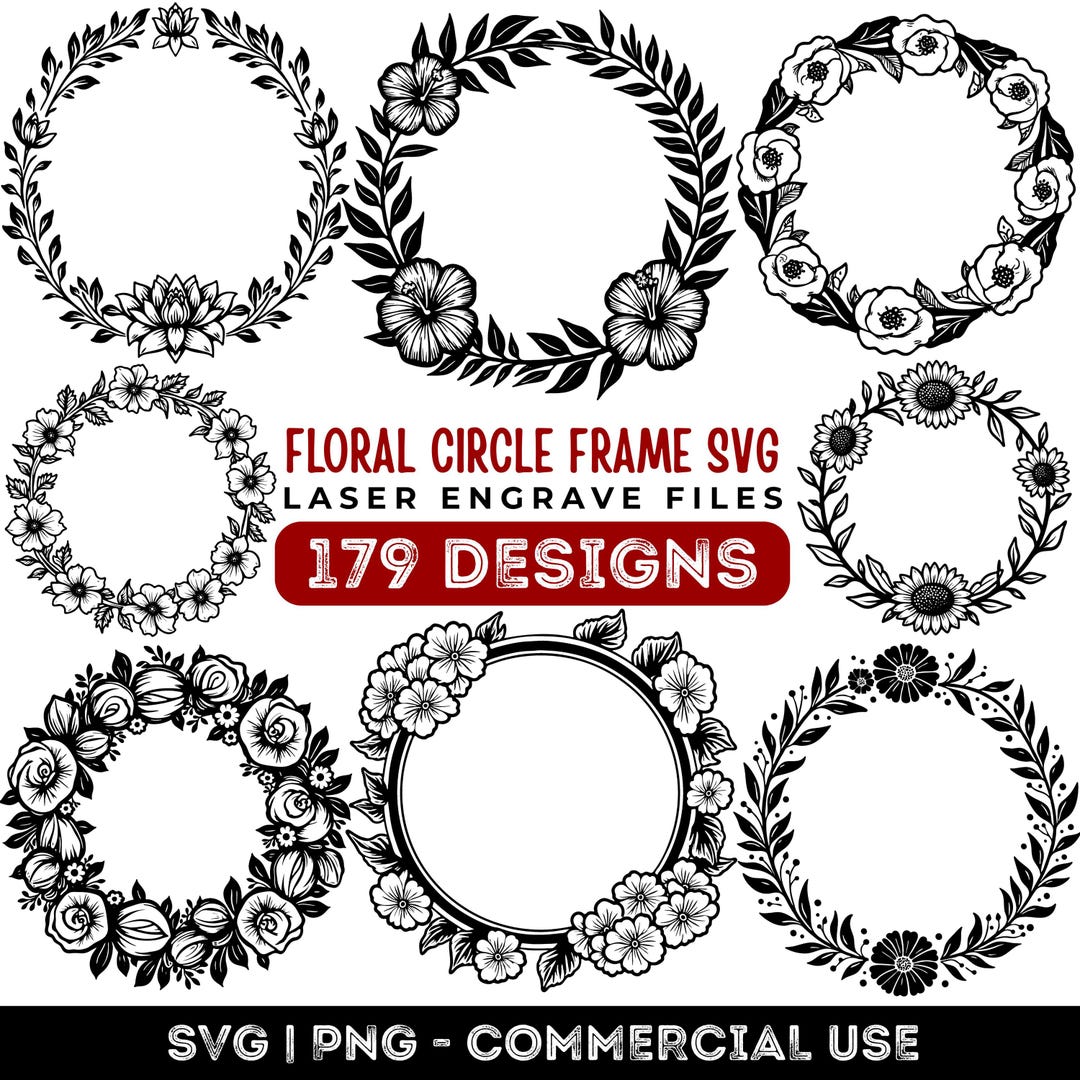 Floral Circle Frame Svg & Png Bundle Laser Engrave Files for Wood ...