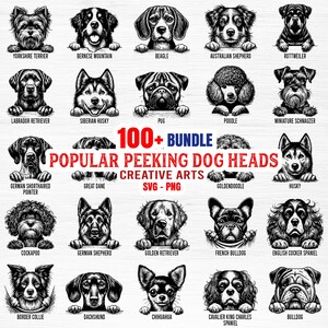 100+ Popular Peeking Dog Heads Bundle SVG | Labrador, Bulldog, Poodle, German Shepherd | Popular Dog Breeds Clipart for Cricut, & Home Decor