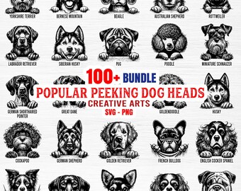 Pacchetto di teste di cane che sbirciano SVG / Oltre 100 razze Clipart (download digitale)