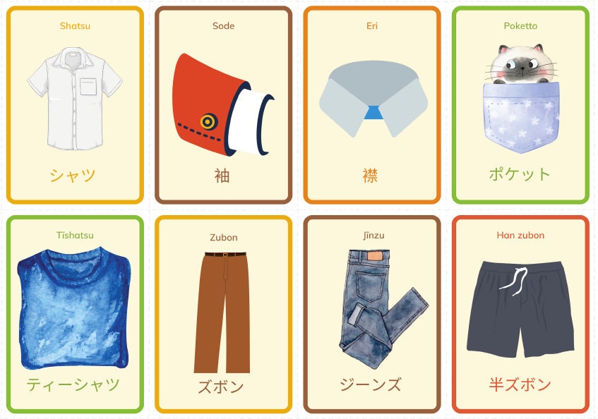 59 Men & Women Clothing Japanese Printable Flashcards, Beautiful ...