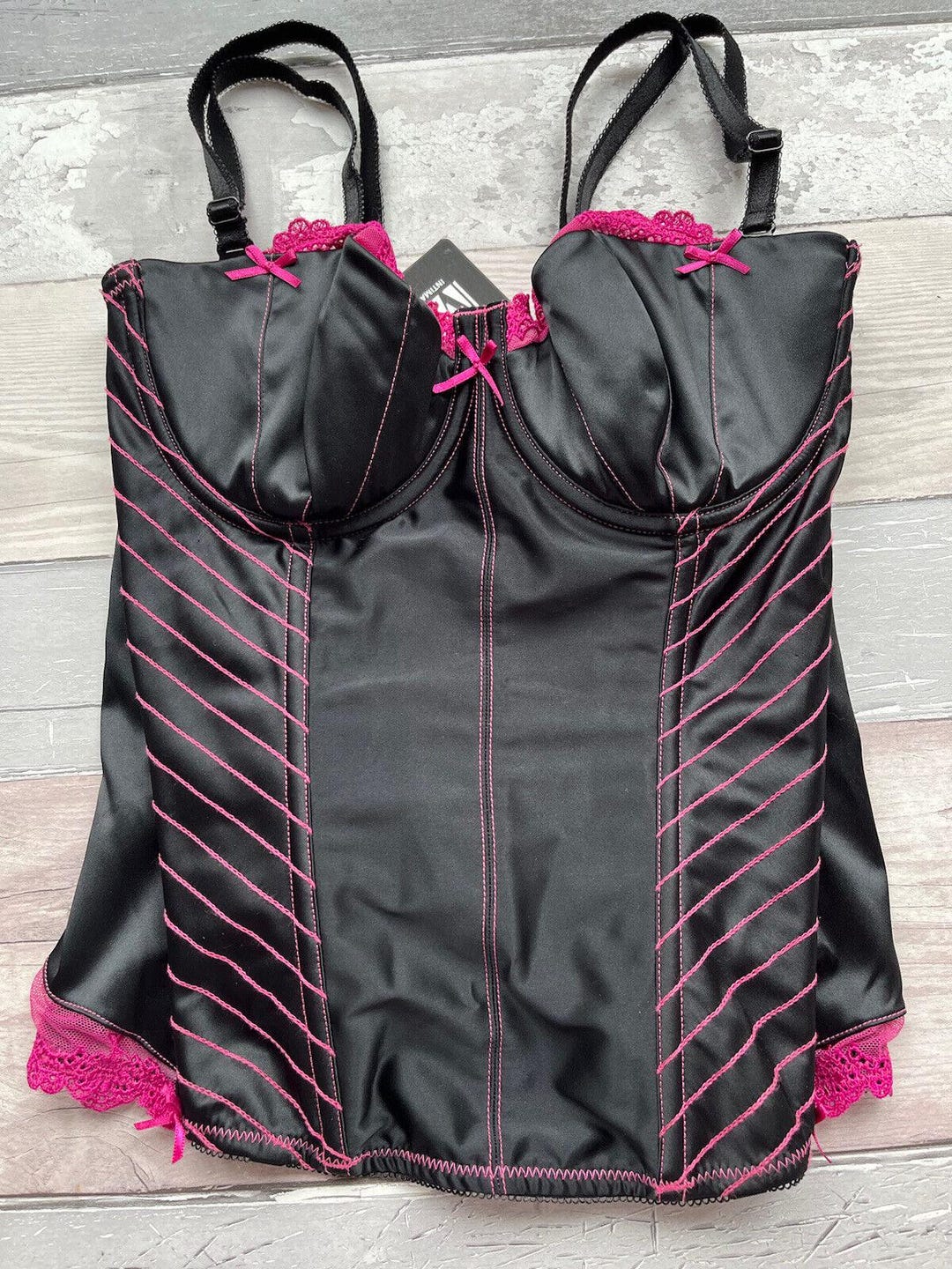Basque Strap Emmanuella Basque Black Pink Corset Size UK 30D,EURO 65D Removable ...