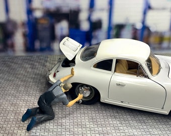 Diorama a escala 1:18: Taller mecánico cambiando neumáticos / Rampa de metal fundido, diorama de taller, rampa de juguete, exhibición de autos, modelo de resina, escala 1/18
