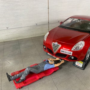 1-24 scale garage mechanic on a Creeper figure - Detailed people figure for G-Scale garage diorama - Perfect for Hobbyists & Collectors