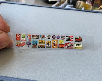 1/64 Scale Garage Diorama Stickers – 22 Mini Signs, Posters, Wall Decals, Workshop Labels, Model Car Accessories, Mechanic Shop Decor