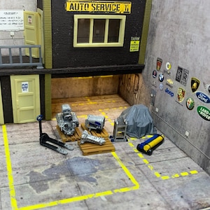 1/64 garage diorama stuff engine, generator, folding ladder, Pallet Jack set 12 for toy car display or photobox ideal for mini scale cars