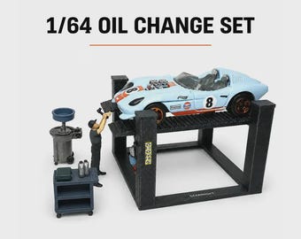 1-64 Oil Change Set for Garage Diorama | Four Post Car Lift