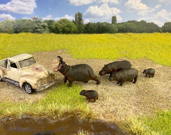 1-64 scale herd of hippo for Hot Wheels Matchbox nature diorama