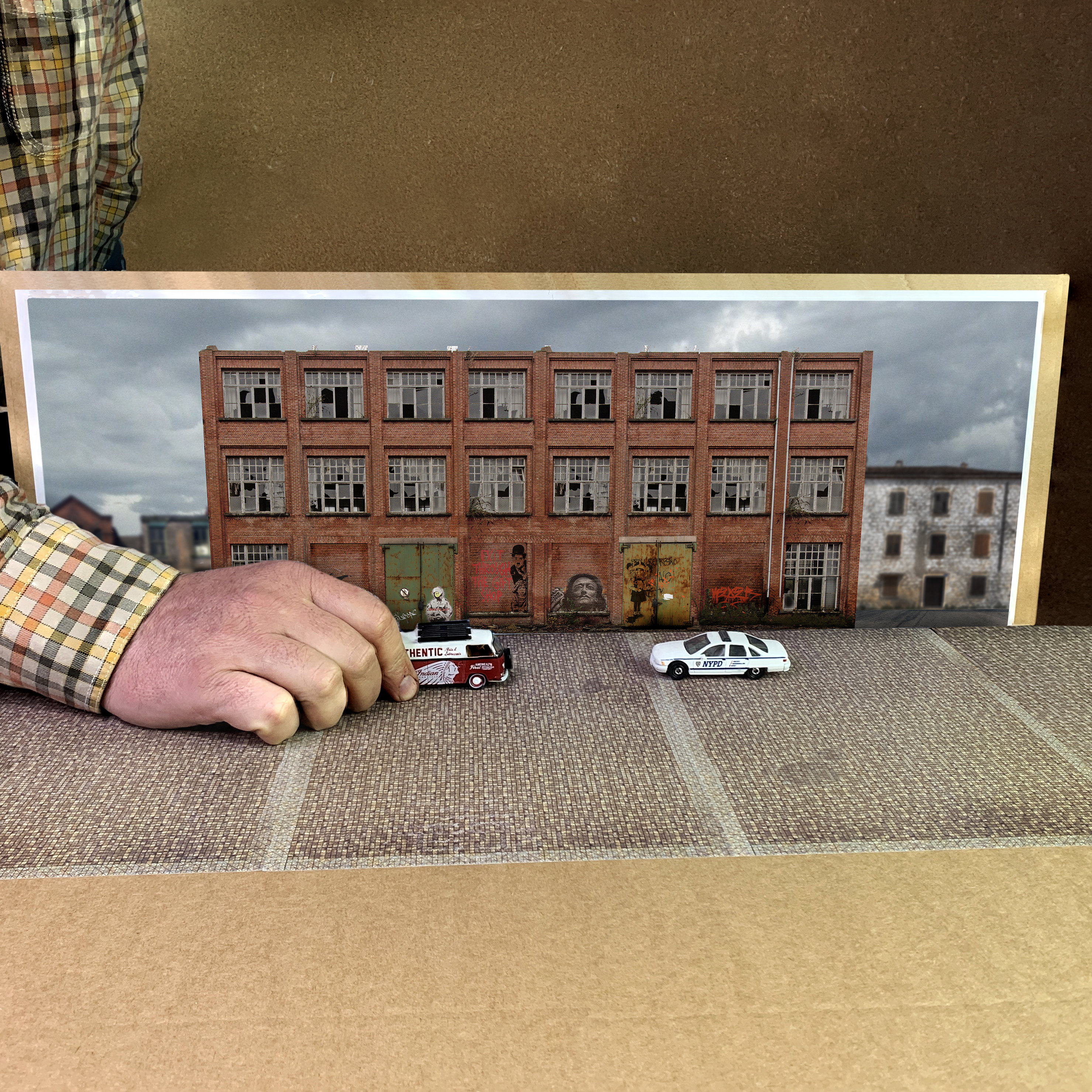 1/64 diorama backdrop DIGITAL FILE Abandoned factory photo background for incredible photos of your mini cars