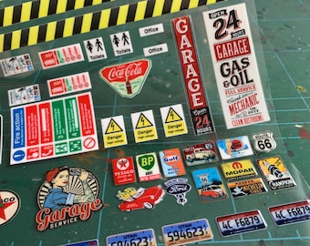 Stickers diorama garage à l'échelle 1/18 - 121 mini enseignes, affiches, décalcomanies murales, étiquettes d'atelier, accessoires de modélisme automobile, décoration d'atelier de mécanique