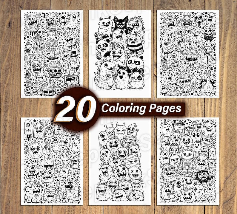 20 Funny Creepy Monster Coloring Pages | Doodle Art (Digital Download) image 5