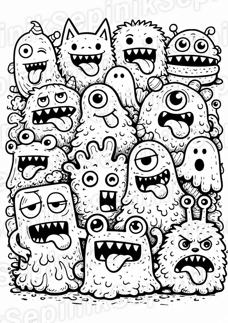 20 Funny Creepy Monster Coloring Pages | Doodle Art (Digital Download) image 8