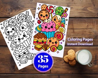 35 Pages Dessers Coloring Pages (A4 Digital Download)