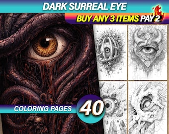 40 Dark Fantasy Eye Coloring Pages | Creepy Surreal Eyes, Cracks, Skulls & Organic Line Art