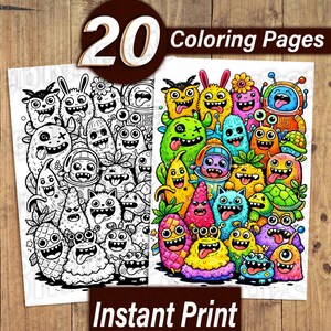 20 Funny Creepy Monster Coloring Pages | Doodle Art (Digital Download) image 3