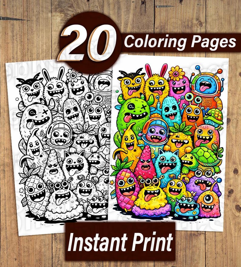 20 Funny Creepy Monster Coloring Pages | Doodle Art (Digital Download) image 3