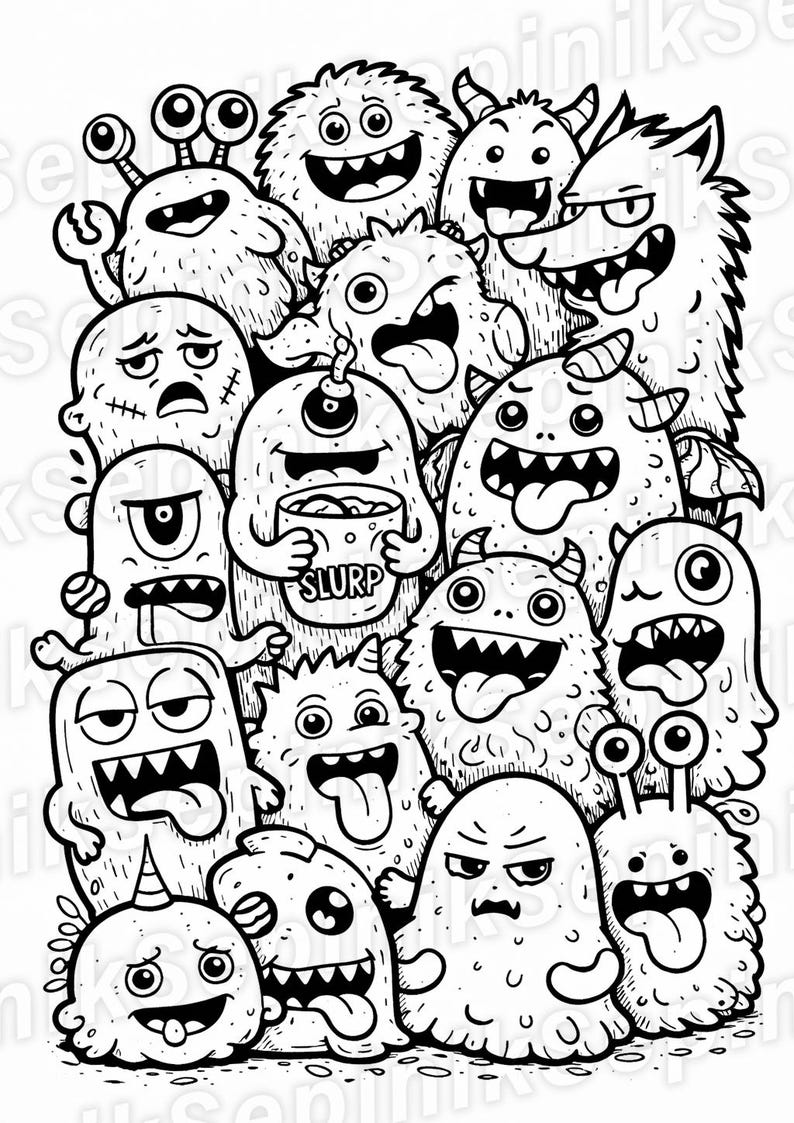 20 Funny Creepy Monster Coloring Pages | Doodle Art (Digital Download) image 7