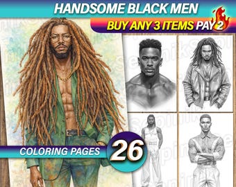 Black Men Coloring Book | 26 Portrait Art Collection (Instant Download)