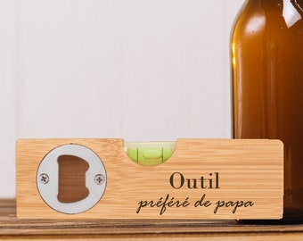 Bamboo Bottle Opener with Bubble Level. Personalized gift for dad, grandpa, godfather, uncle. Father's Day idea, Grandfather's Day. EVG