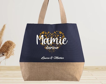 Grand Sac en jute à personnaliser Mamie - anniversaire mamie - Cadeau mamie - fête des grands mères