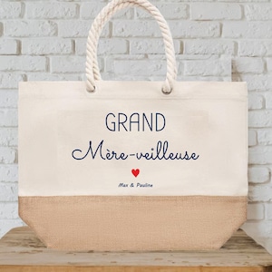 Grand sac cabas à personnaliser grand mère veilleuse, Anniversaire mamie, fête des grands mères, image 1