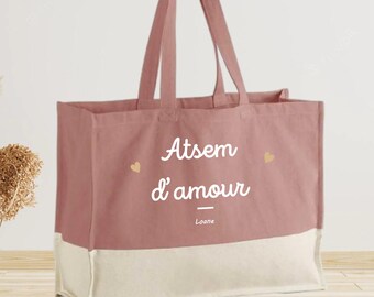 Bolsa de mano grande personalizada para maestra/ATSEM/niñera con amor: regalo para ATSEM, regalo de fin de año, cumpleaños de niñera, idea de regalo para maestra