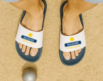 Claquettes personnalisées avec prénom et votre texte, claquette pour pétanque, idée cadeau vacances homme, sandales homme