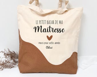 Grand sac "Le petit bazar de" Maîtresse/Nounou/ATSEM, cadeau personnalisé, cadeau remerciement maitresse, cadeau fin d'année,cadeau nounou