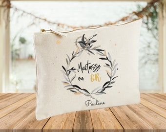 trousse à personnaliser maîtresse, atsem, cadeau fin d'année, cadeau école cercle de fleurs