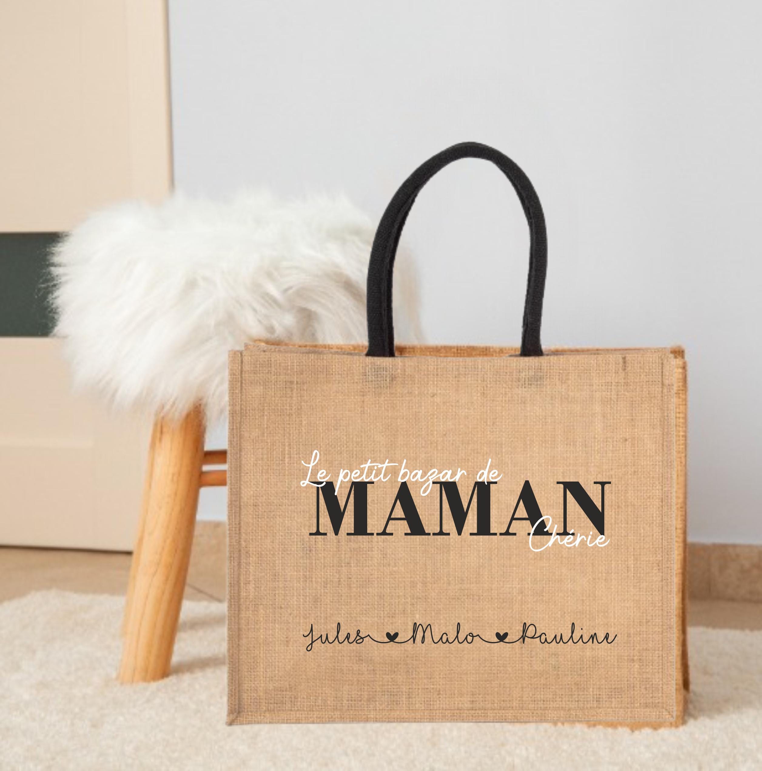 Personalized jute bag "Le Petit Bazar de Maman Chérie" - Personalized mom gift, mom birthdays, mom bag, Mother's Day, tote bag