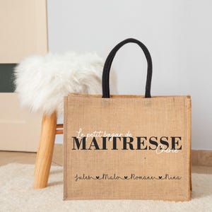 Bolsa de yute personalizada "Le Petit Bazar de Maitresse Chérie" - Regalo personalizado para profesores, Bolsa para profesores, regalo de fin de curso