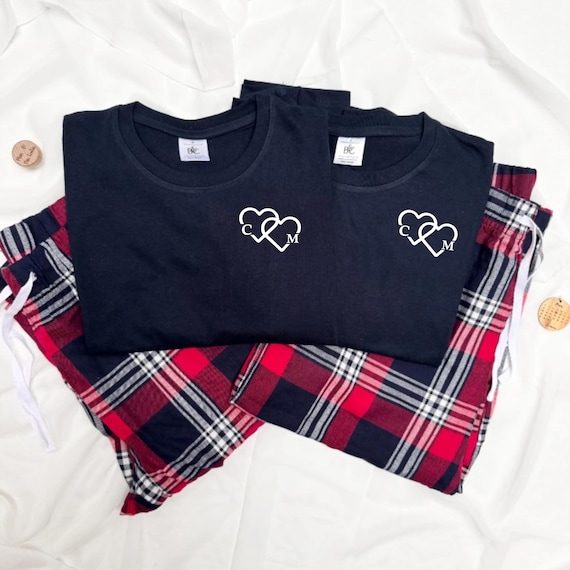 Ensemble Pyjama couple personnalisé saint valentin - pyjama en commun couple, cadeau saint valentin, cadeau amoureux, pyjama assorti