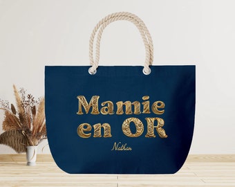 Grand sac cabas souple à personnaliser mamie en or, maman en or, nounou en or, marraine en or, tata en or, maîtresse en or