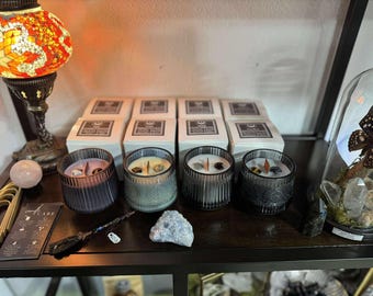 Handmade and Intentionally Charged Candle with Crystals and Herbs for Cleansing, Protection, Self-Love, Manifestation.