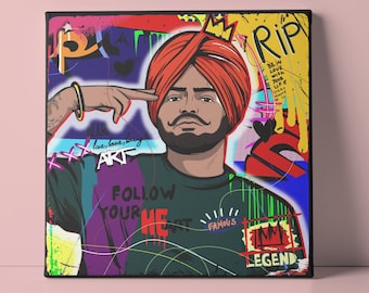 Sidhu Moosewala Pop Art, Sidhu Moosewala art, Punjabi art, Indian art, Desi art, Bollywood art, Desi gift