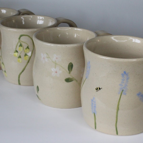 Hand Painted Wildflower Pottery Mugs/Cups Hand Thrown Pottery Mug