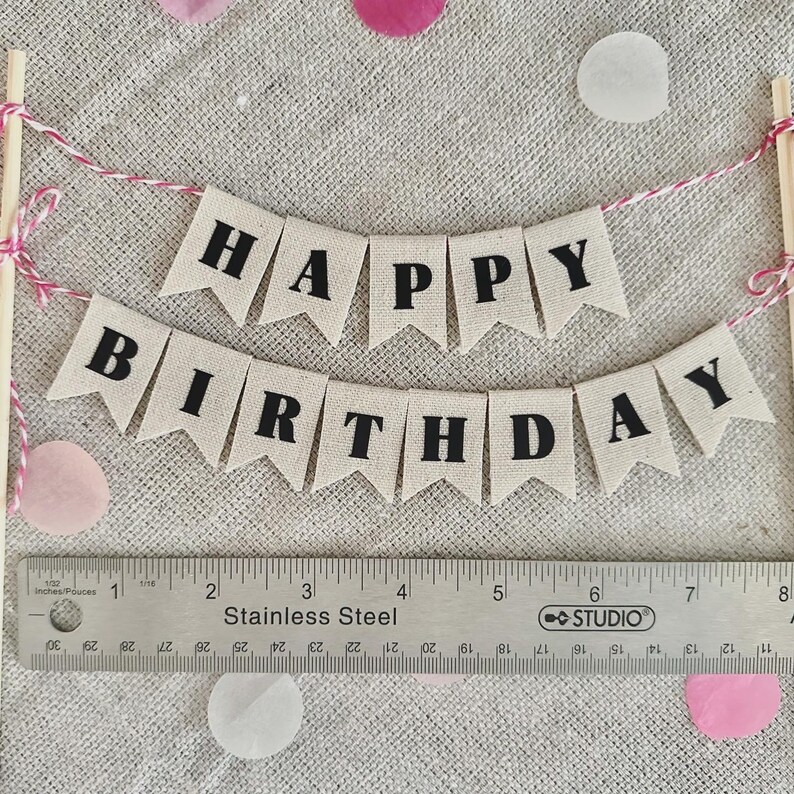 Birthday Cake Banner / Rustic Birthday Cake Topper / Happy Birthday Canvas Cake Bunting