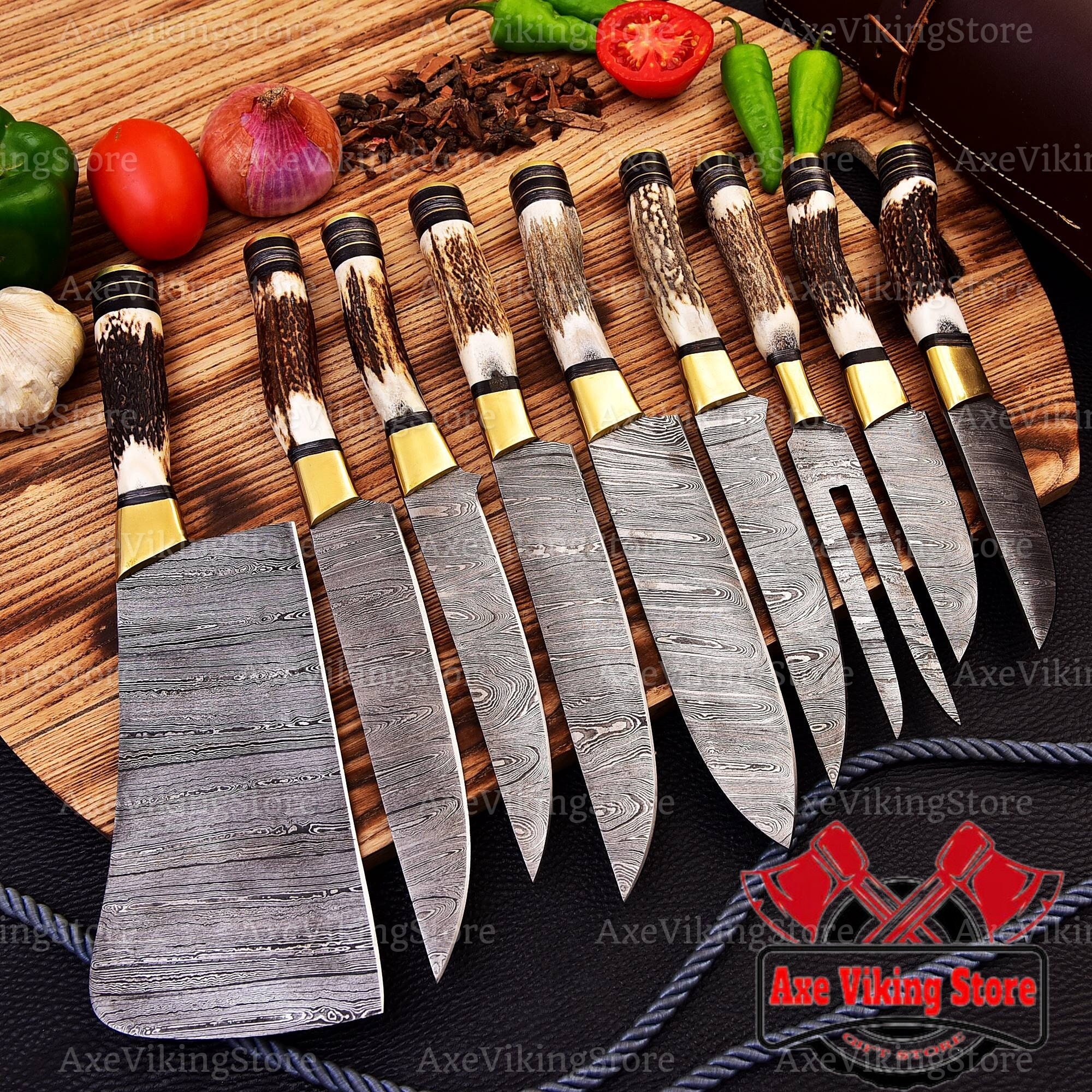 Hand Forged Damascus Chef Set Handmade Kitchen Knife 