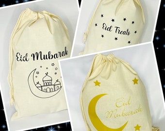 Sac cadeau de l'Aïd | Aïd Moubarak | Sac cadeau | Personnalisé | Sac cadeau personnalisé | Merci | Sac cadeau réutilisable | Cordon de serrage | Sac cadeau en coton