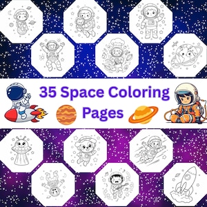 Space Coloring Pages for Kids, 35 Printable Astronaut Coloring Sheets, Rocketship Planet Activities PDF