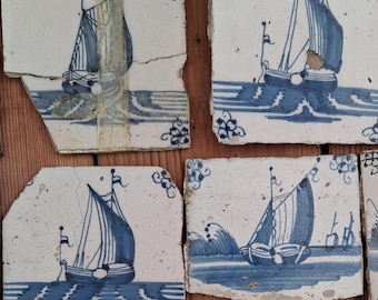Antique Delft Tiles: 17th-18th c. Nautical Seascape, Architectural Salvage