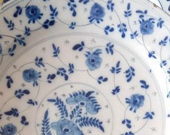Antique Delft ceramic art pottery charger plate 14" platter Faïence blue white tin glaze soft paste collectable deep dish tray