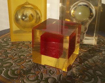 Enzo Mari POP Op Art cube 3018 3D sculpture acrylic resin lucite orange sphere Cubo Modern Italian design RARE visual arts